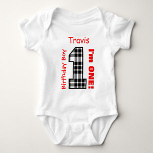 1e Verjaardag Jongen PLAID 1 Jaar Custom Name V12H Romper