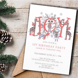 1e Verjaardag Kind Winterfeest Dieren Verjaardag Kaart