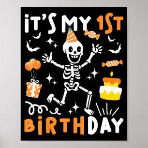 1e verjaardag kinderen grappig skelet 1e verjaarda poster