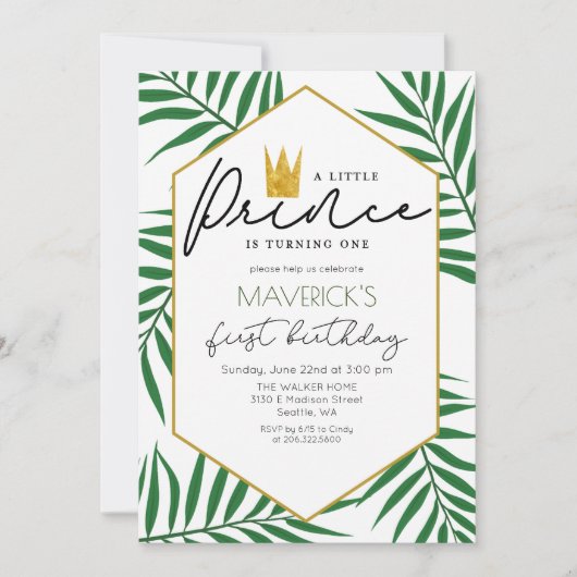 1e verjaardag kleine prins kroonblad uitnodiging (Voorkant)