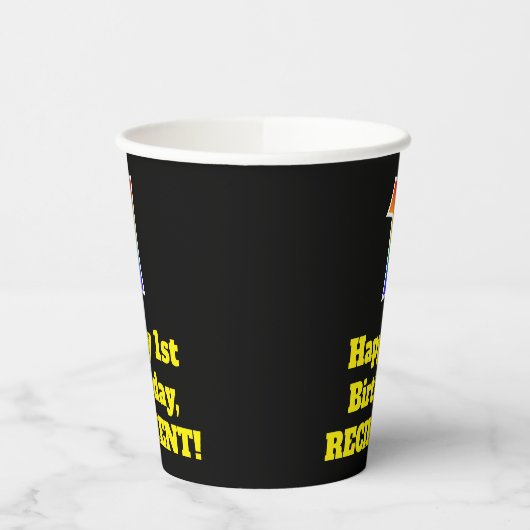 1e verjaardag: Kleurrijk, Leuk, Opwindend, Regenbo Papieren Bekers (Links)