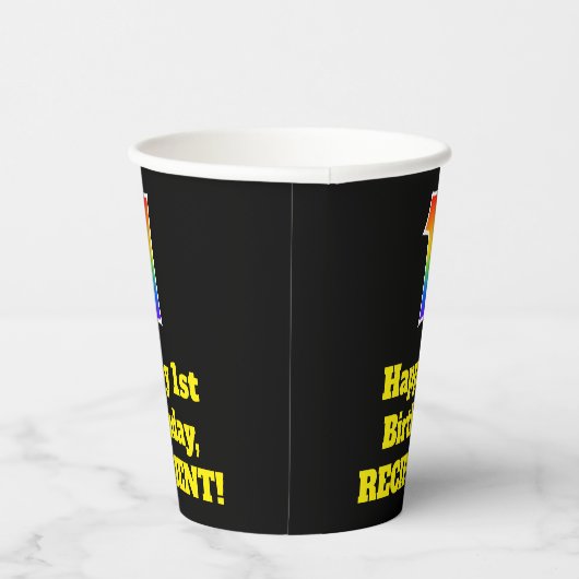 1e verjaardag: Kleurrijk, Leuk, Opwindend, Regenbo Papieren Bekers (Rechts)