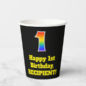 1e verjaardag: Kleurrijk, Leuk, Opwindend, Regenbo Papieren Bekers (Voorkant)