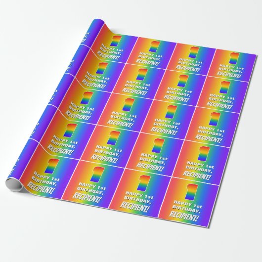 1e verjaardag: kleurrijk, vun regenboogpatroon # 1 cadeaupapier (Uitgerold)