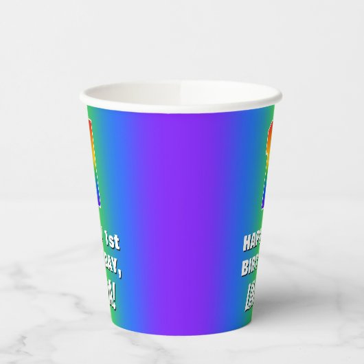 1e verjaardag: kleurrijk, vun regenboogpatroon # 1 papieren bekers (Links)