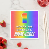 1e verjaardag: kleurrijk, vun regenboogpatroon # 1 servet (Insitu)