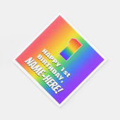 1e verjaardag: kleurrijk, vun regenboogpatroon # 1 servet (Hoek)