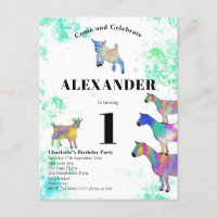 1e verjaardag kleurrijke Waterverf geiten