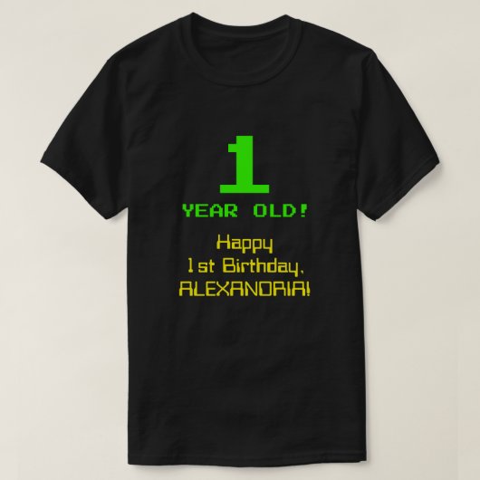 1e verjaardag: Leuk, 8-bit look, Nerdy / Geeky "1" T-shirt (Design voorkant)