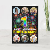 1e verjaardag: Leuke regenboog #, aangepaste naam  Kaart (Voorkant)