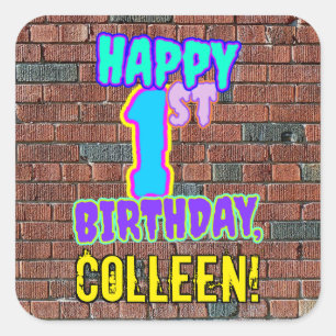 1e verjaardag - Leuke, stedelijke graffiti geïnspi Vierkante Sticker