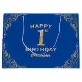 1e verjaardag Lijst Blauwe en Glitter Glitter Groot Cadeauzakje (Voorkant)