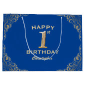 1e verjaardag Lijst Blauwe en Glitter Glitter Groot Cadeauzakje (Achterkant)