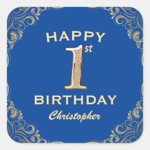 1e verjaardag Lijst Blauwe en Glitter Glitter Vierkante Sticker