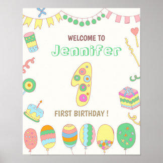 1e verjaardag . Luchtballonnen nummer 1. Poster