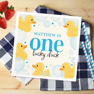 1e verjaardag Lucky Duck Boy's Blue Party Servet
