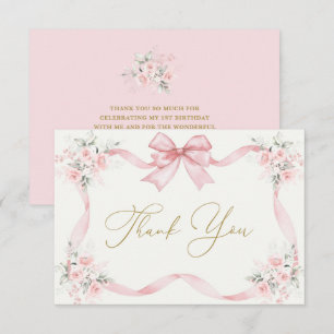 1e Verjaardag Meisje Bedankt Kaart met boog