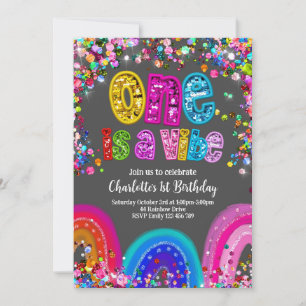 1e verjaardag meisjes glitter party kaart