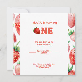 1e verjaardag met aardbeien lijst save the date