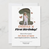 1e verjaardag minimalistische beige teddyharten kaart (Voorkant)