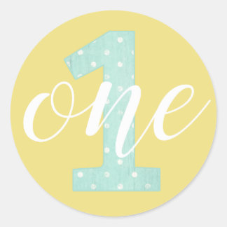 1e verjaardag Mint & Gele Polka Dot One Ronde Sticker