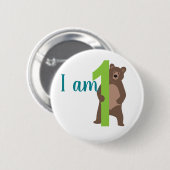 1e Verjaardag Modern Brown Beer Ronde Button 5,7 Cm (Voorkant /achterkant)