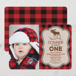 1e verjaardag Moose Boy Verjaardag Foto uitnodigin Kaart