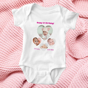 1e Verjaardag naam leeftijd foto collage baby meis Romper