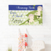 1e verjaardag of Baby shower-banner voor tweelingj Spandoek (Insitu)