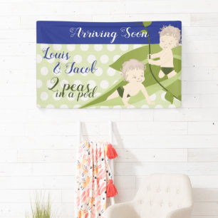 1e verjaardag of Baby shower-banner voor tweelingj Spandoek