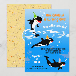 1e verjaardag onder de zee orka walvis baby meisje kaart