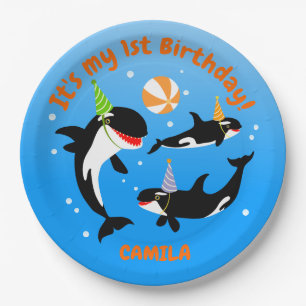 1e verjaardag onder het zee orka walvis baby meisj papieren bordje