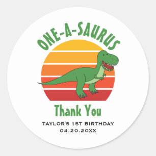 1e verjaardag One-A-Saurus dinosaurus genderneutra Ronde Sticker