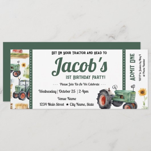 1e verjaardag Ontvang uw uitnodiging voor een trac (Voorkant / Achterkant)