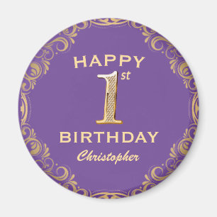 1e verjaardag Paars en goudglitter Lijst Magneet
