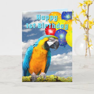 1e verjaardag Parrot Colorful Balloons Card Kaart
