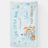 1e verjaardag peperkoek man jongen blauwe kerst spandoek (Verticaal)