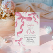 1e verjaardag Pink Bow Uitnodiging