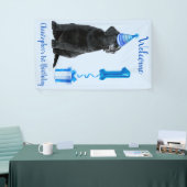 1e Verjaardag Puppy Theme- Schattige Dog Blue Boy Spandoek (Beurs)