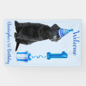 1e Verjaardag Puppy Theme- Schattige Dog Blue Boy Spandoek (Horizontaal)