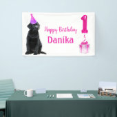 1e Verjaardag Puppy Theme- Schattige Dog Pink Meis Spandoek (Beurs)