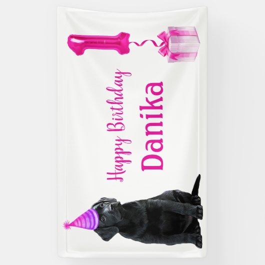 1e Verjaardag Puppy Theme- Schattige Dog Pink Meis Spandoek (Verticaal)