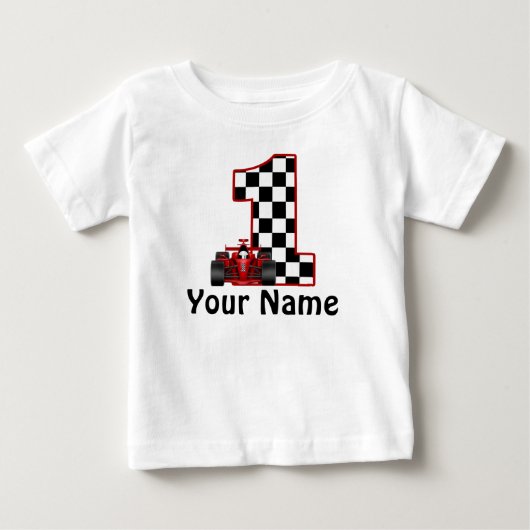 1e verjaardag race auto gepersonaliseerd Shirt (Voorkant)