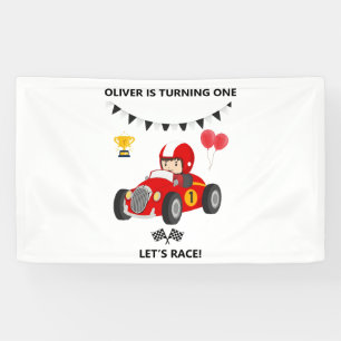 1e Verjaardag Raceauto Spandoek Bewerkbaar