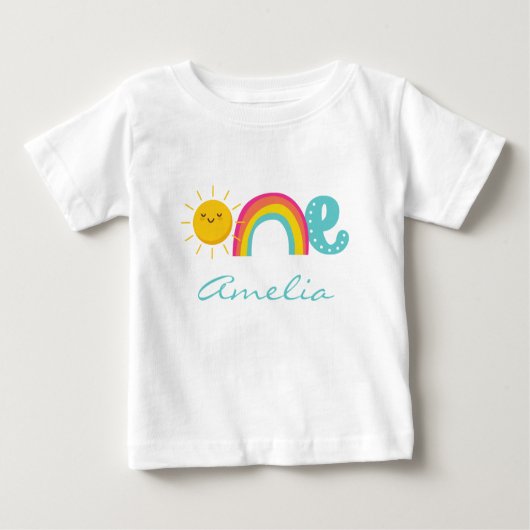 1e verjaardag Rainbow Sun White gepersonaliseerd (Voorkant)