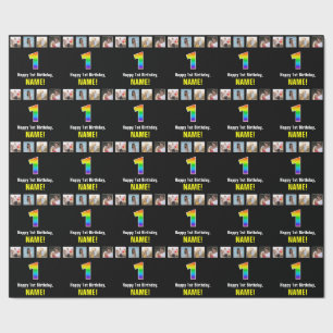 1e verjaardag: Regenboog "1"; Aangepaste foto's &  Cadeaupapier