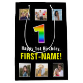 1e verjaardag: Regenboog "1", aangepaste foto's & Medium Cadeauzakje (Voorkant)