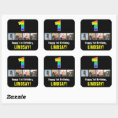 1e verjaardag: Regenboog "1"; Aangepaste foto's &  Vierkante Sticker (Vel)