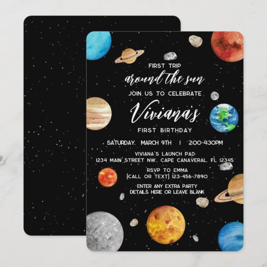 1e verjaardag - reis rond de zon buitenruimte kaart (Voorkant / Achterkant)