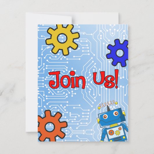 1e verjaardag robot uitnodiging (Achterkant)